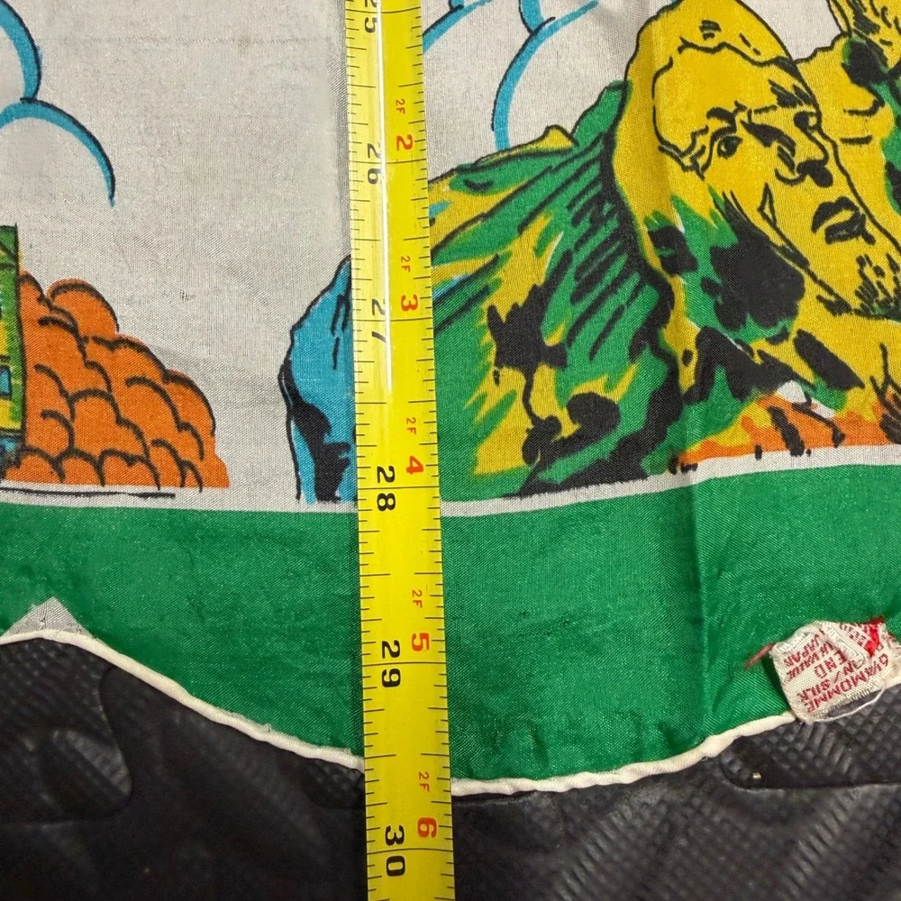 Vintage South Dakota Souvenir Scarf Women Large Green Silk Blend Map Scalloped